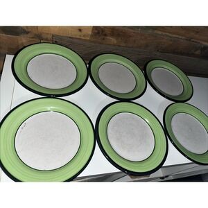 6 - HF Coors‎ Spree Pattern 9" Salad Plate White Lime Green